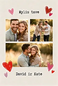 Asmeninių poros nuotraukų koliažas meilės tema. Dovana mylimajam ar valentino dienos proga.