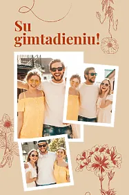 Gimtadienio nuotraukų koliažo šablonas su gėlėmis