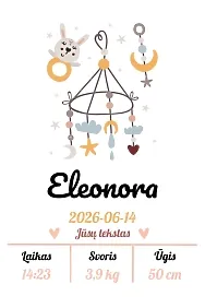 Personalizuotas kūdikio šablonas su vaiko vardu, svoriu ūgiu ir gimimo data - modernus dizainas