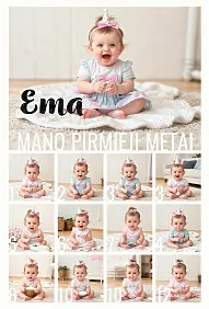Kūdikio pirmųjų dvylikos mėnesių nuotraukų koliažo šablonas. Dovana pirmojo gimtadienio proga.